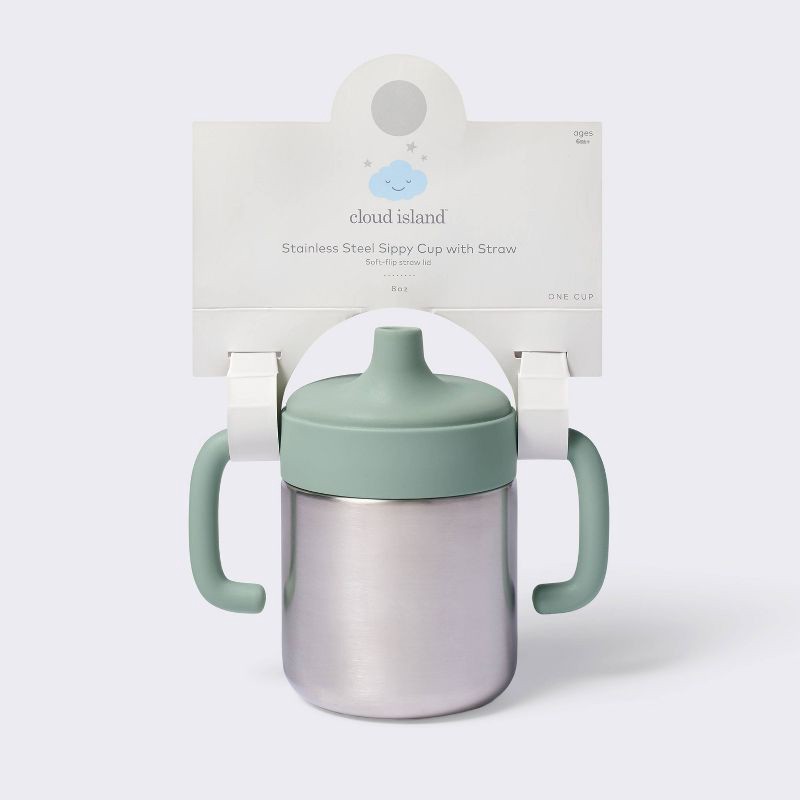 slide 3 of 4, 8oz Stainless Steel Sippy Cup - Green - Cloud Island™, 8 oz