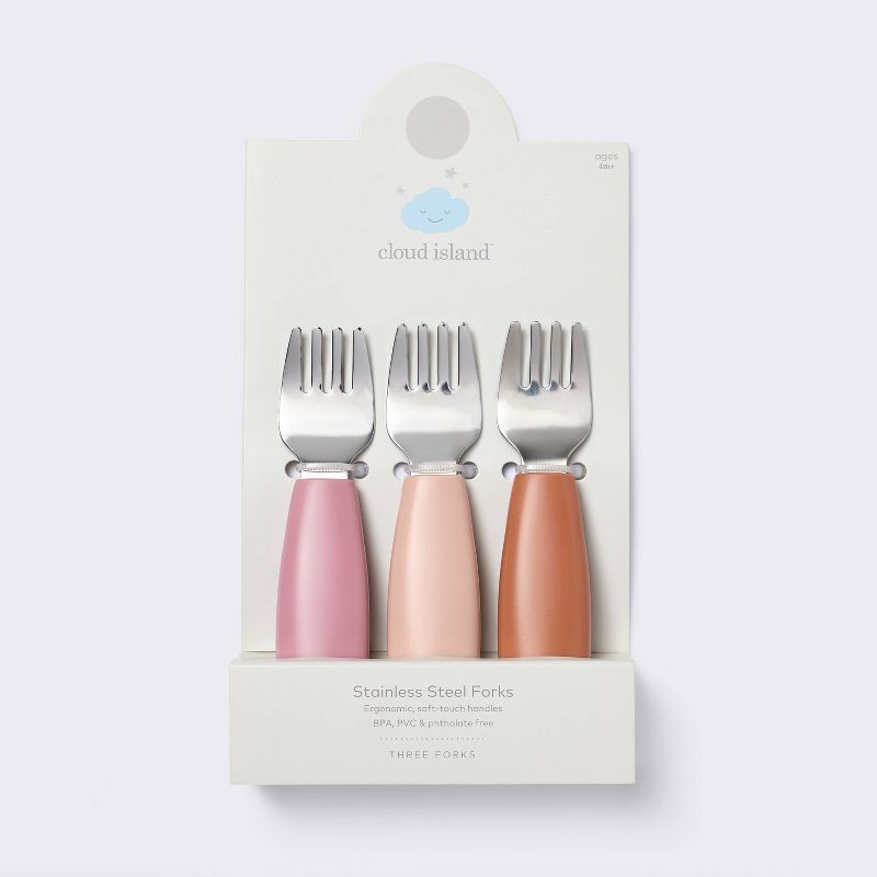 slide 3 of 3, Stainless Steel Forks - 3pk - Pink/Rust - Cloud Island™, 3 ct