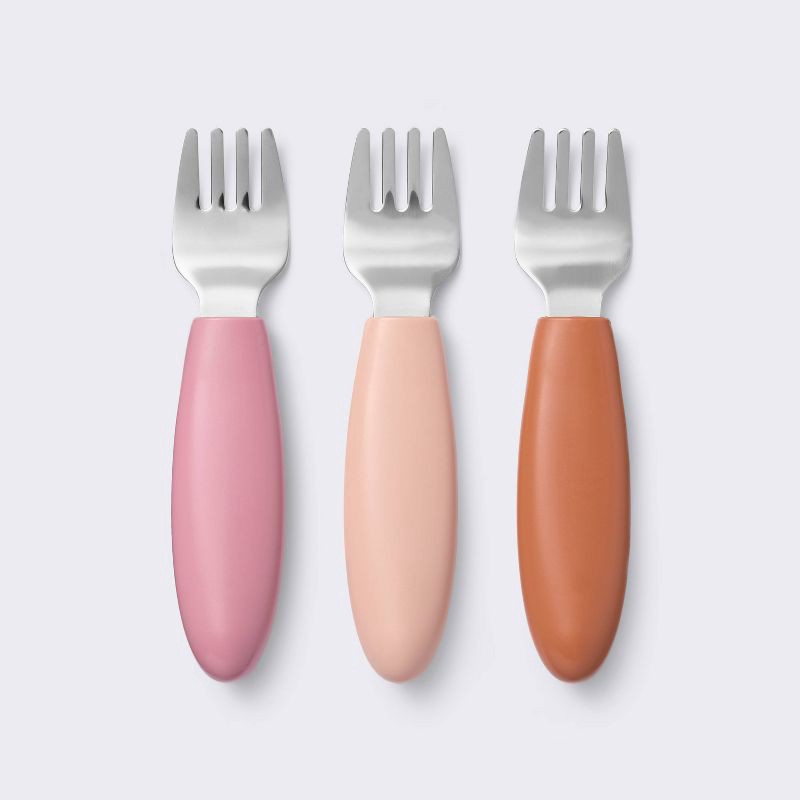 slide 1 of 3, Stainless Steel Forks - 3pk - Pink/Rust - Cloud Island™, 3 ct