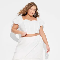 Women's Puff Cap Sleeve Eyelet Corset Top - Wild Fable™ White XXL
