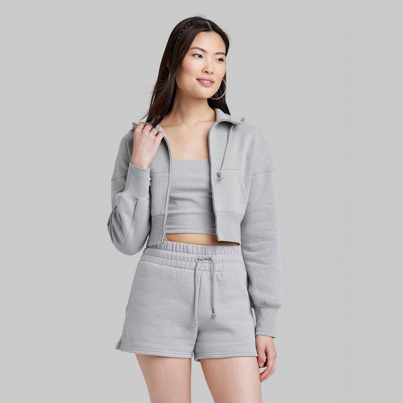 Women s Cropped Zip Up Hoodie Wild Fable Gray M 1 ct Shipt