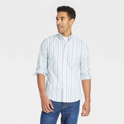 Men's Striped Long Sleeve Button-Down Shirt - Goodfellow & Co™ Blue XL: Cotton Poplin, Slim Fit