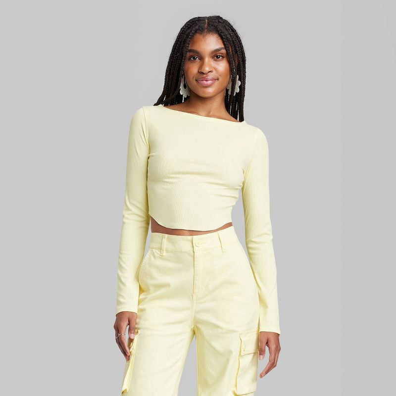slide 3 of 3, Women Long Sleeve Boat Neck T-Shirt - Wild Fable™ Light Yellow S, 1 ct