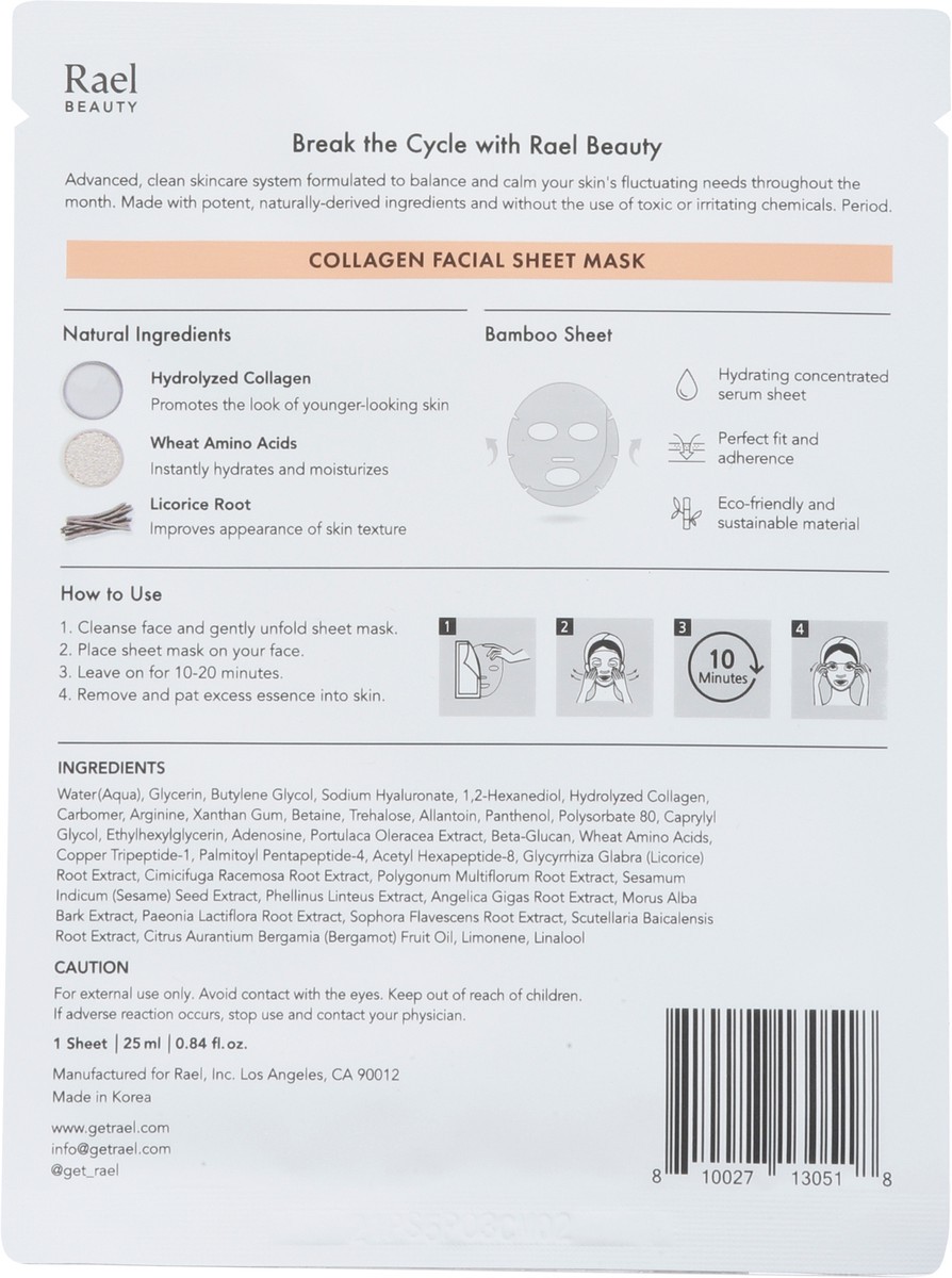 slide 2 of 9, Rael Plump + Smooth Collagen Facial Sheet Masks 1 ea, 1 ct