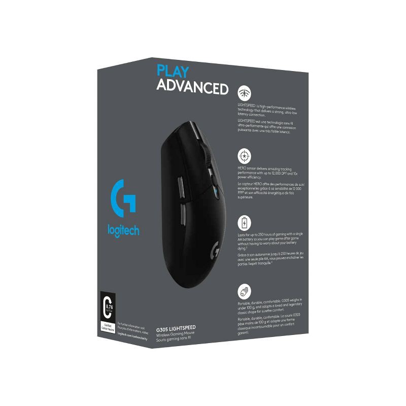 slide 10 of 10, Logitech G305 Lightspeed Wireless Optical Gaming Mouse: USB-A Connection, 6 Buttons, 1 ct