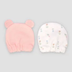 Carter's Just One You® 2pk Baby Girls' Bear Mittens - Pink: Elastic Cuffs, Knit, 0-3 Months