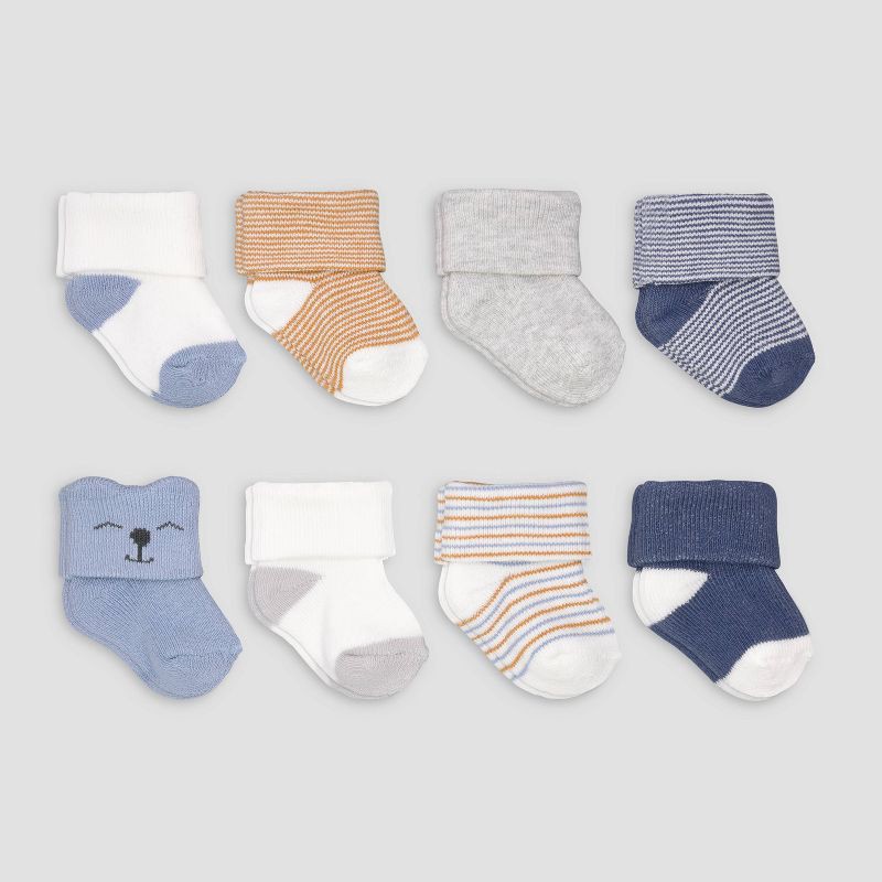 slide 1 of 1, Carter's Just One You® 8pk Baby Boys' Alt Terry Socks: Newborn Crew, Solid & Stripes, Midweight, 0-3 Months, 8 ct