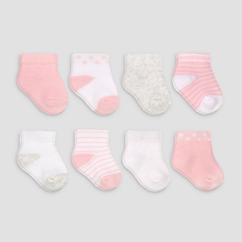 slide 1 of 1, Carter's Just One You® 8pk Baby Girls' Ankle G Basic Terry Socks - 3-12M: Solid & Stripe Knit, Lightweight, 8 ct