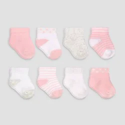 Carter's Just One You® 8pk Baby Girls' Ankle G Basic Terry Socks - 3-12M: Solid & Stripe Knit, Lightweight
