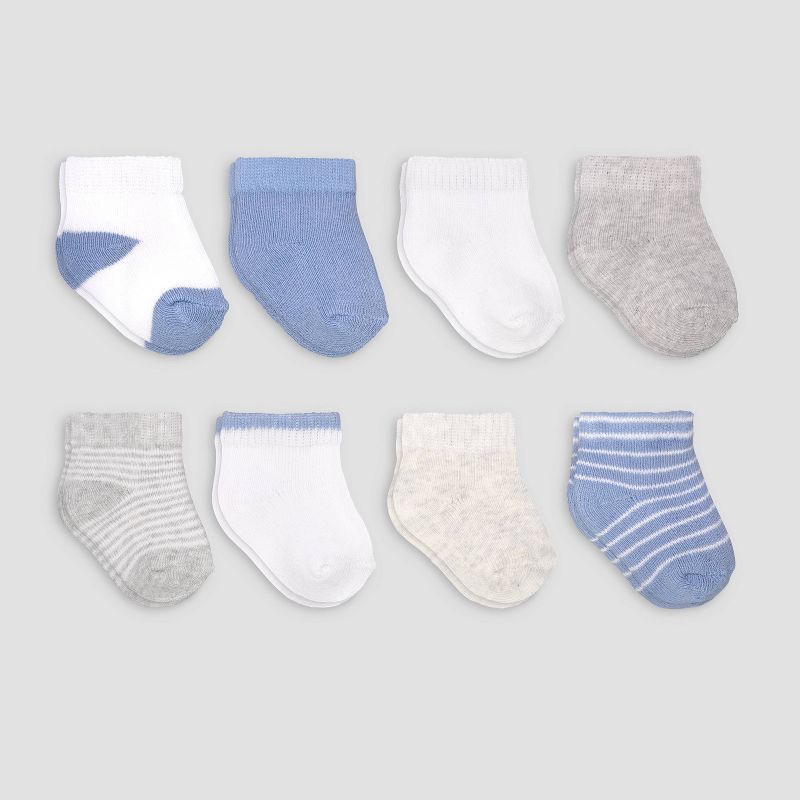 slide 1 of 1, Carter's Just One You® 8pk Baby Boys' Ankle B Basic Terry Socks - 3-12M: Solid & Stripe Knit, Lightweight, 8 ct