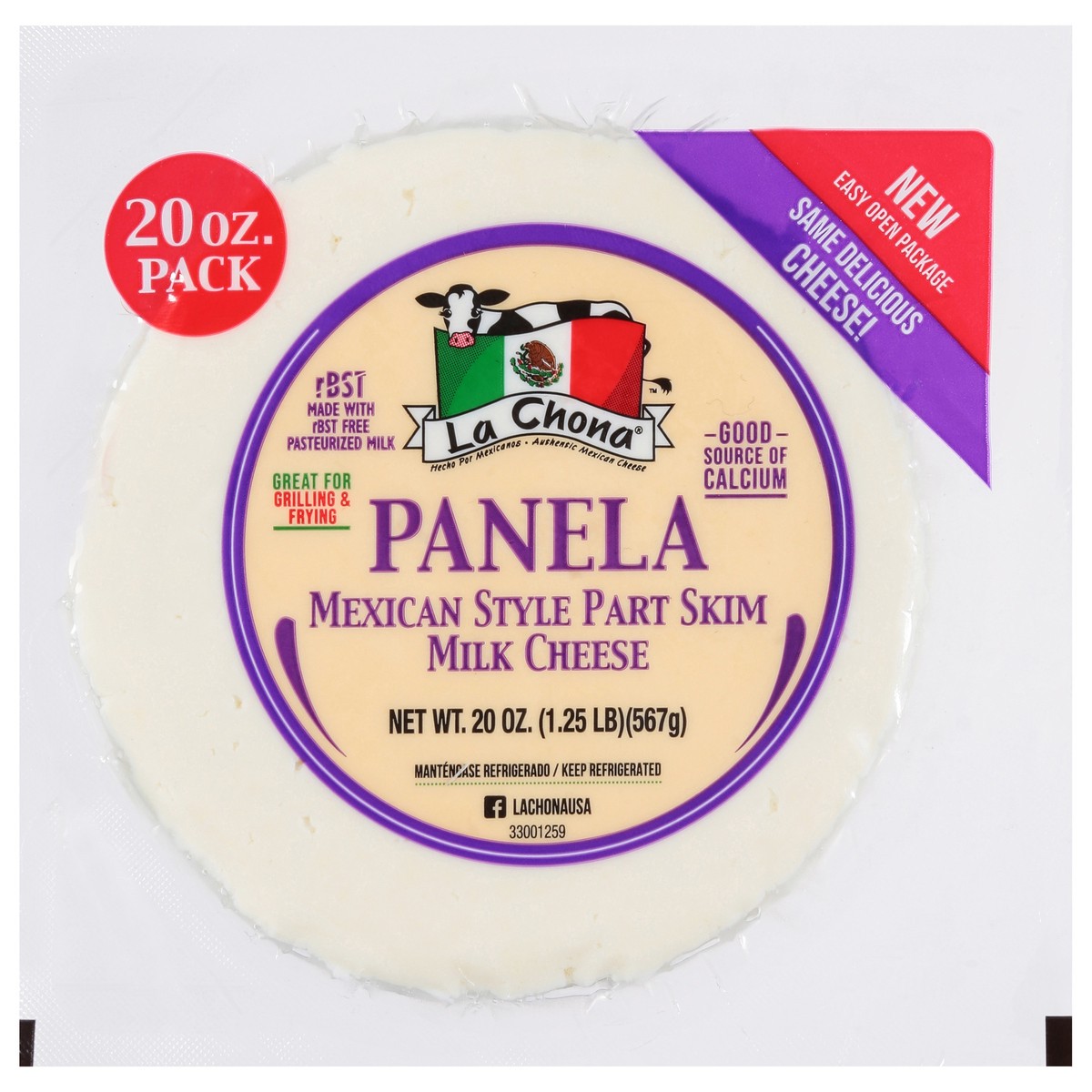 slide 1 of 9, La Chona Part Skim Milk Mexican Style Panela Cheese 20 oz, 20 oz