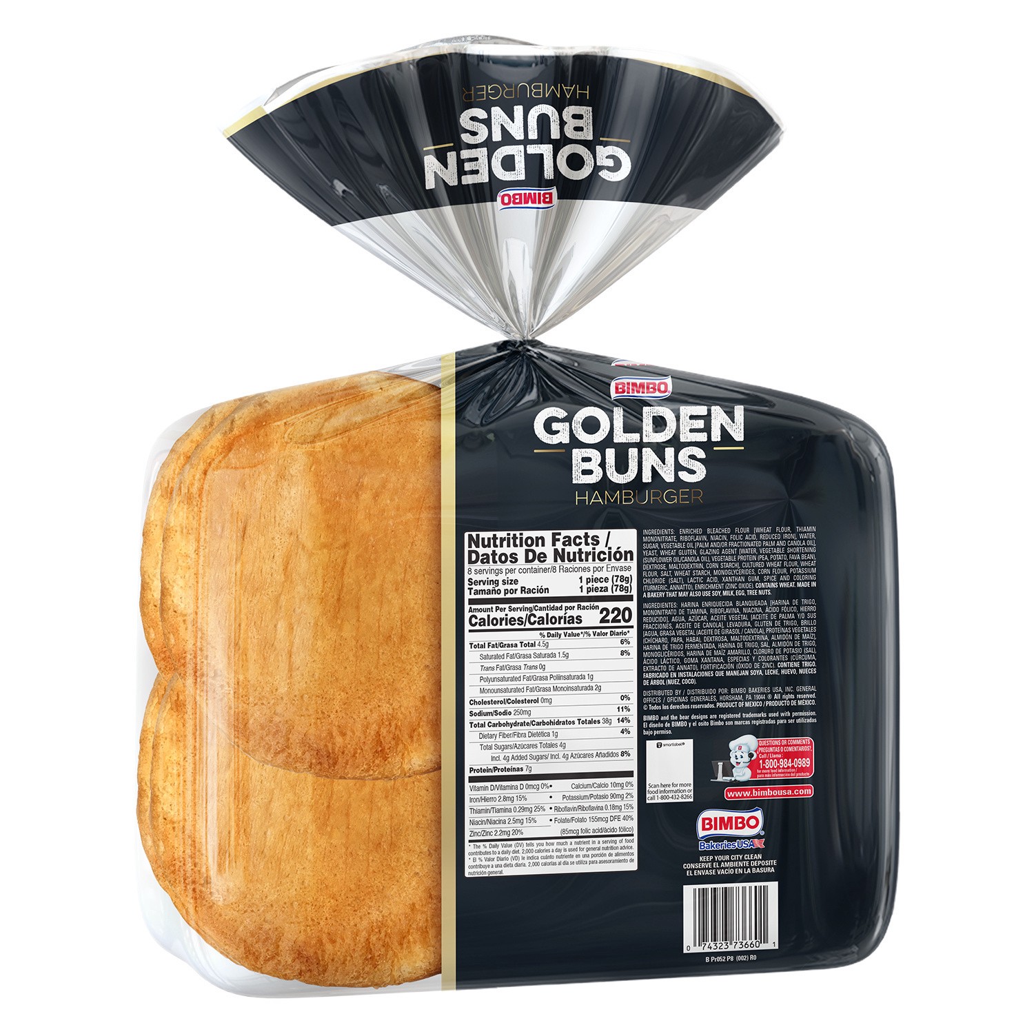 slide 2 of 2, Bimbo Golden Hamburger Buns, 8ct, 21.8oz, 8 ct