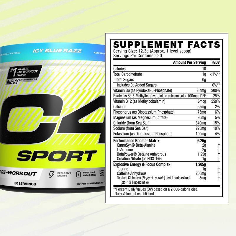 slide 7 of 7, C4 Sport Sport Icy Blue Razz Pre-Workout 8.6 oz, 8.6 oz