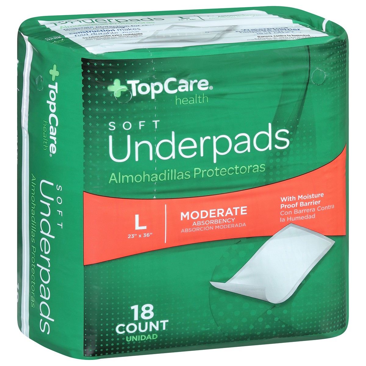 slide 6 of 9, TopCare Everyday Soft Moderate Absorbency L Underpads 18 Each, 18 ct