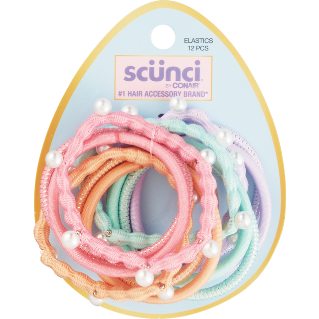 slide 1 of 1, scünci Scunci 12Pk Elastic W/ Pearl, 12 ct