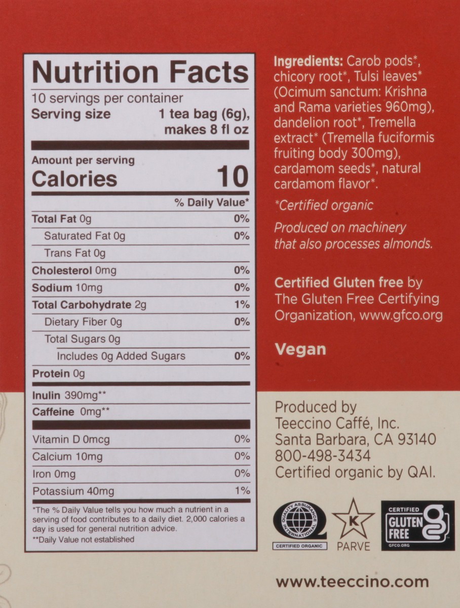 slide 9 of 14, Teeccino Tea Bags Organic Mushroom Tremella Tulsi Herbal Tea - 10 ct, 10 ct