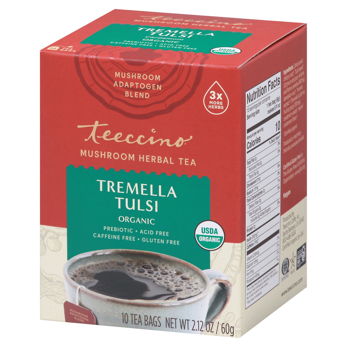 slide 11 of 14, Teeccino Tea Bags Organic Mushroom Tremella Tulsi Herbal Tea - 10 ct, 10 ct