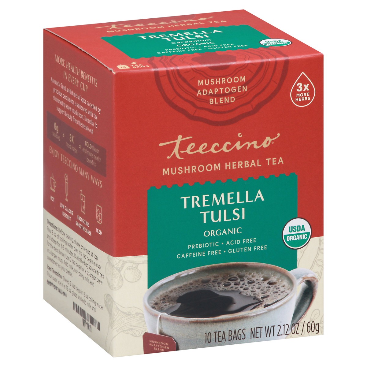 slide 12 of 14, Teeccino Tea Bags Organic Mushroom Tremella Tulsi Herbal Tea - 10 ct, 10 ct