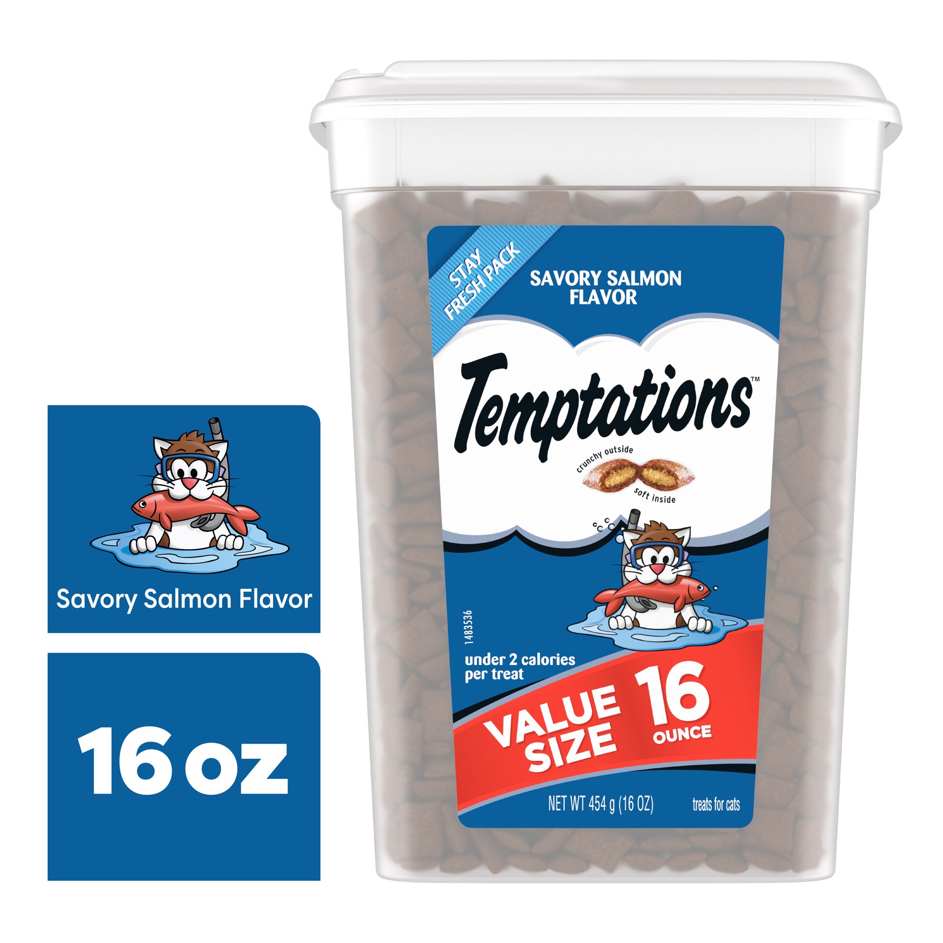 slide 1 of 3, Temptations Savory Salmon Flavor Crunchy Cat Treats - 16oz, 