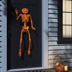 24" Poseable Pumpkin Head Skeleton Halloween Decorative Prop Orange - Hyde and EEK! Boutique™