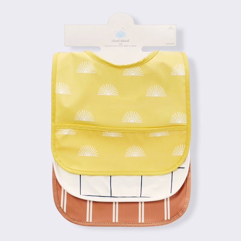 slide 4 of 4, Water-Resistant Bibs - 3pk - Suns/Stripe - Cloud Island™, 3 ct