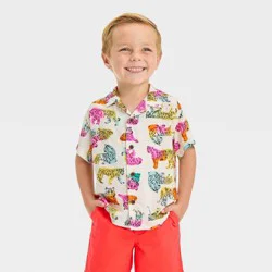 Toddler Boys' Rainbow Tiger Challis Shirt - Cat & Jack™ Off-White 2T