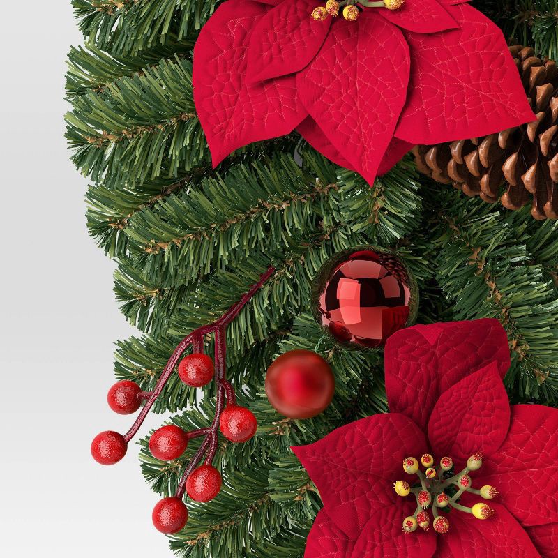 slide 3 of 3, 28" Decorated Pine and Poinsettia Flowers Hanging Christmas Artificial Swag - Wondershop™, 1 ct