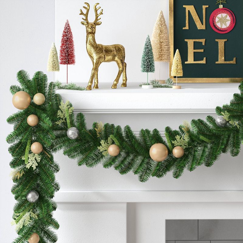 slide 2 of 3, 6' Decorated Mixed Greenery Christmas Artificial Garland Green/Champagne Gold - Wondershop™, 1 ct
