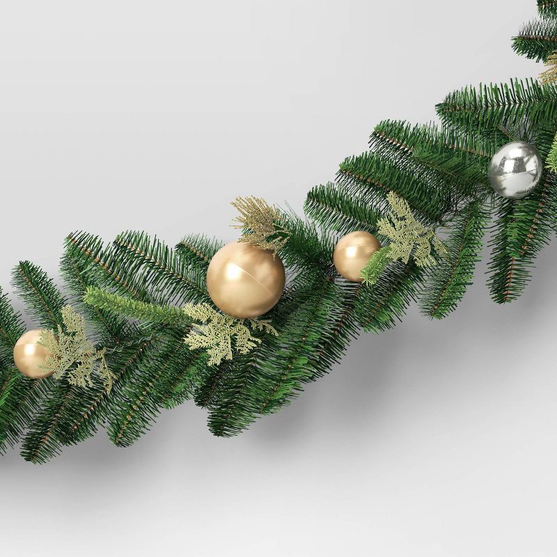 slide 3 of 3, 6' Decorated Mixed Greenery Christmas Artificial Garland Green/Champagne Gold - Wondershop™, 1 ct