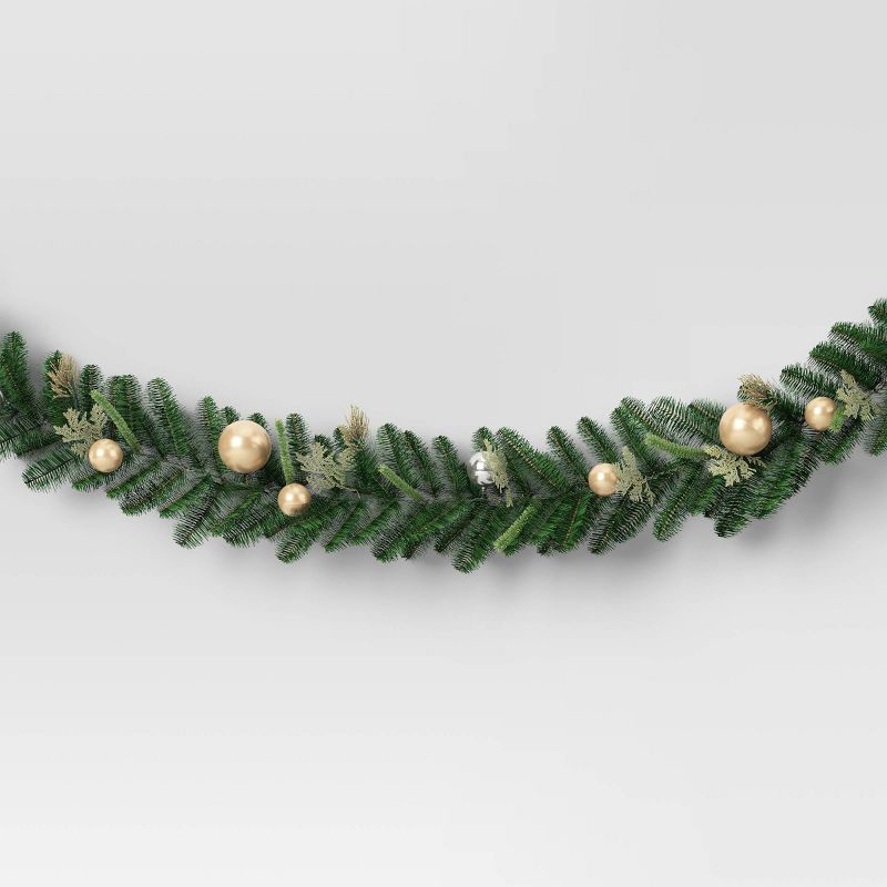 slide 1 of 3, 6' Decorated Mixed Greenery Christmas Artificial Garland Green/Champagne Gold - Wondershop™, 1 ct