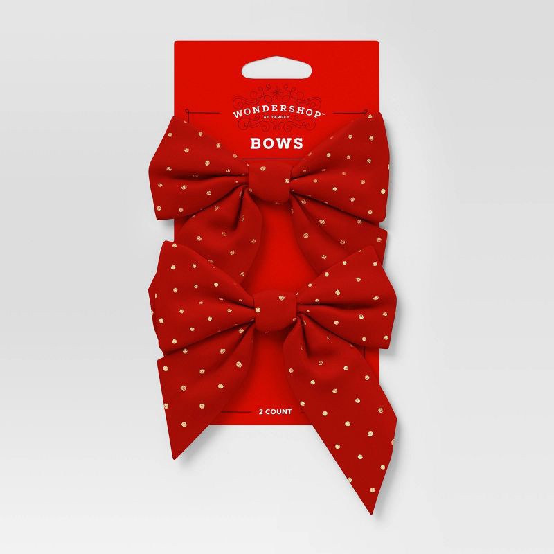 slide 4 of 4, 2ct Metallic Polka Dot Christmas Decorative Bow Red - Wondershop™, 2 ct