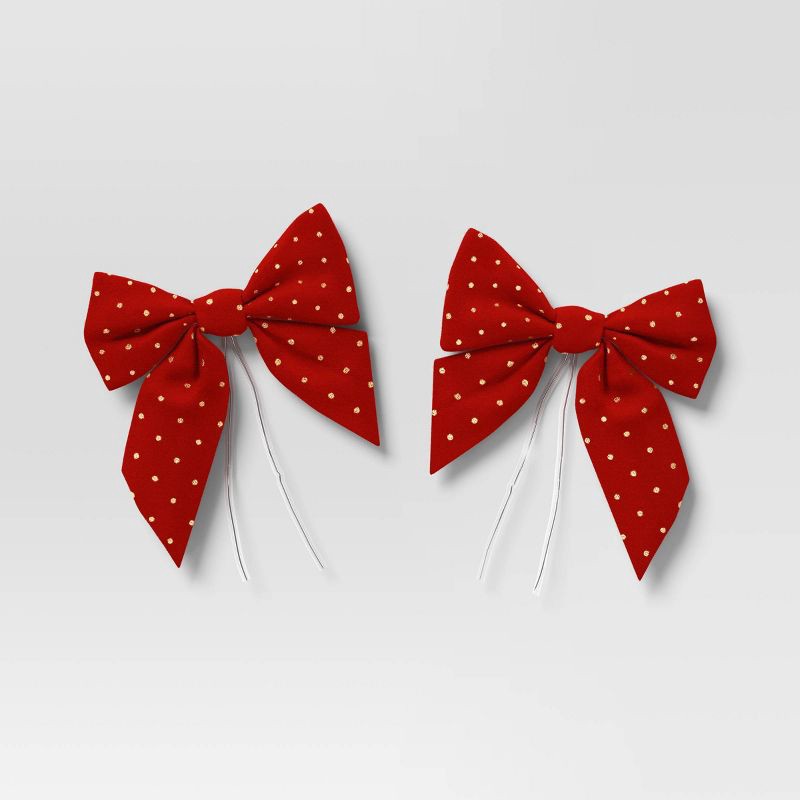 slide 1 of 4, 2ct Metallic Polka Dot Christmas Decorative Bow Red - Wondershop™, 2 ct