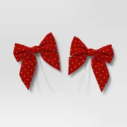 2ct Metallic Polka Dot Christmas Decorative Bow Red - Wondershop™