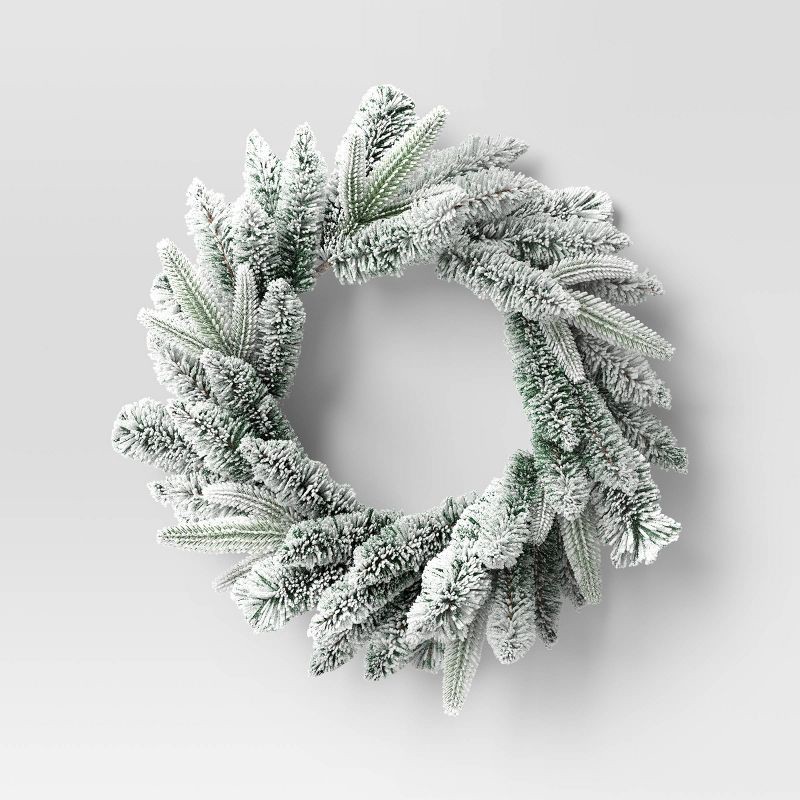 slide 1 of 3, 20" Flocked Pine Artificial Christmas Wreath - Wondershop™, 1 ct