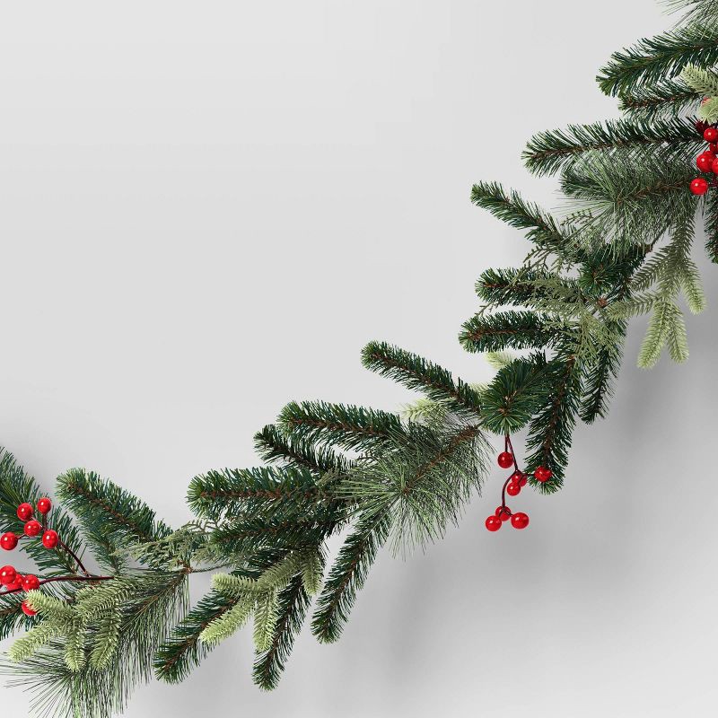 slide 3 of 3, 6' Mixed Greenery with Berries Christmas Artificial Garland - Wondershop™, 1 ct