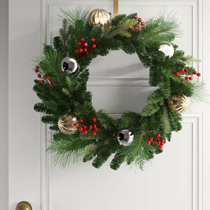 slide 2 of 3, 28" Decorated Mixed Greenery Artificial Christmas Wreath Green - Wondershop™, 1 ct