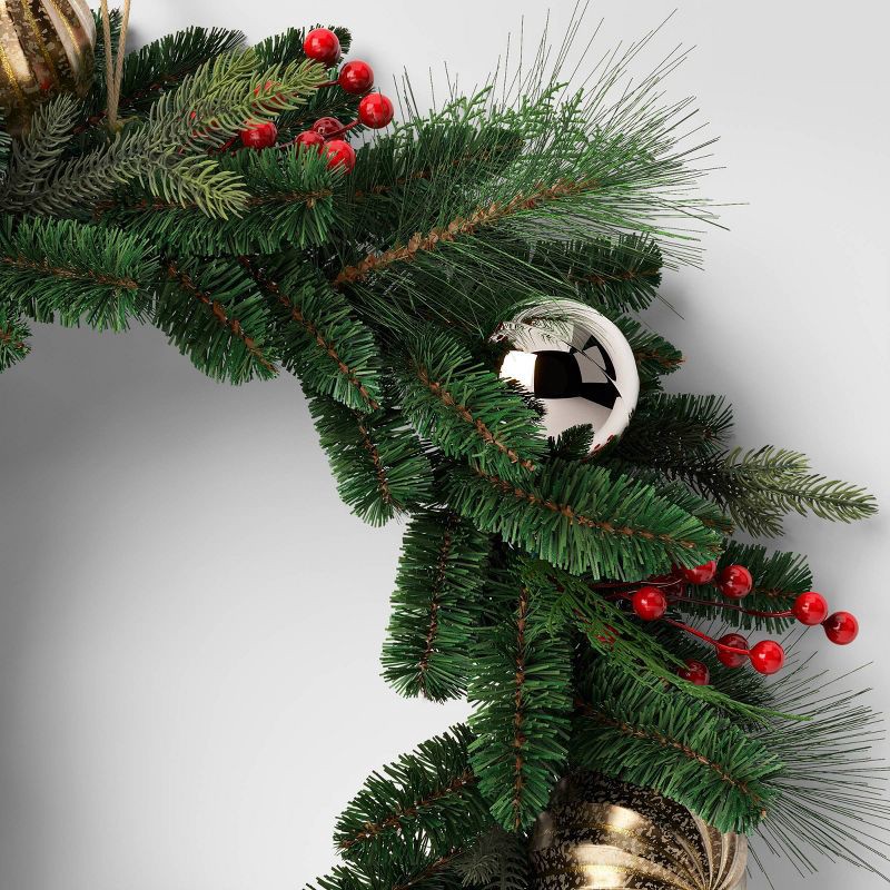 slide 3 of 3, 28" Decorated Mixed Greenery Artificial Christmas Wreath Green - Wondershop™, 1 ct