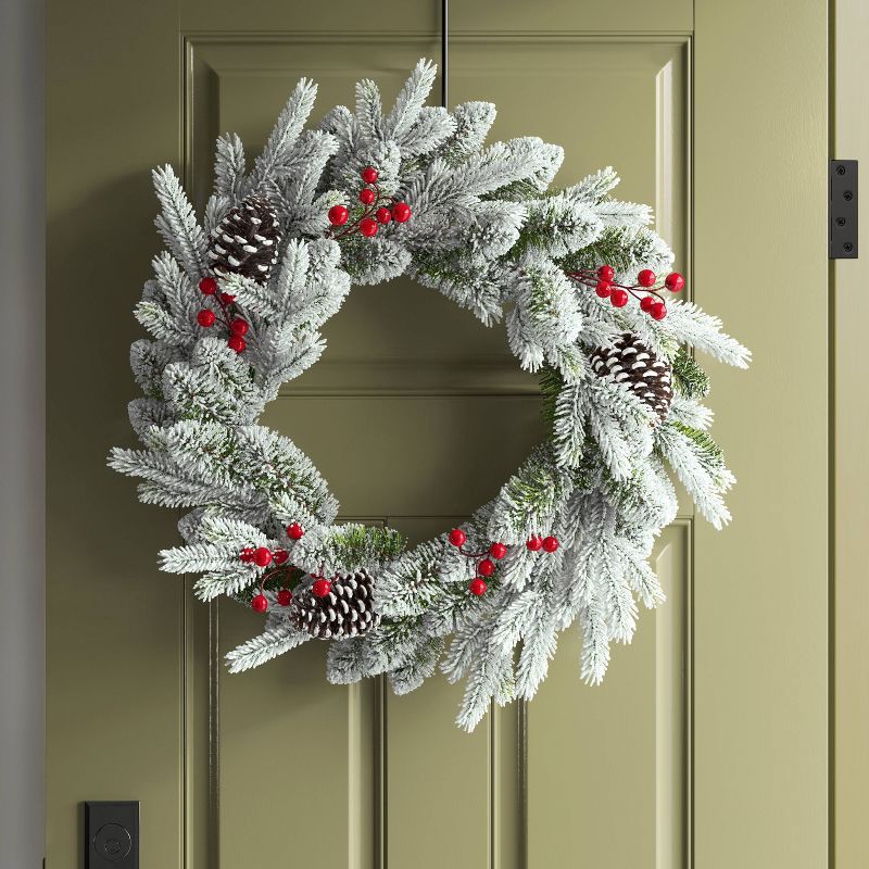 slide 2 of 3, 24" Lightly Flocked Pine Artificial Christmas Wreath with Pinecones and Red Berries Green - Wondershop™, 1 ct