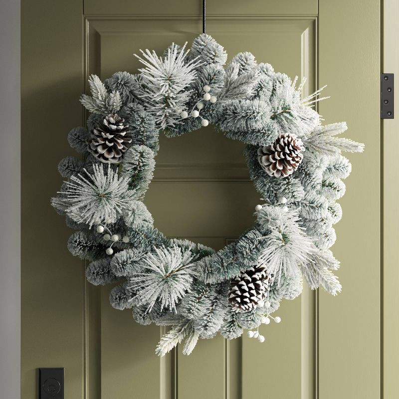 slide 2 of 3, 28" Flocked Mixed Greenery with Berries and Pinecones Artificial Christmas Wreath - Wondershop™, 1 ct