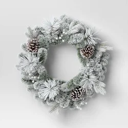 28&quot; Flocked Mixed Greenery with Berries and Pinecones Artificial Christmas Wreath - Wondershop™