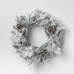 28" Flocked Mixed Greenery with Berries and Pinecones Artificial Christmas Wreath - Wondershop™
