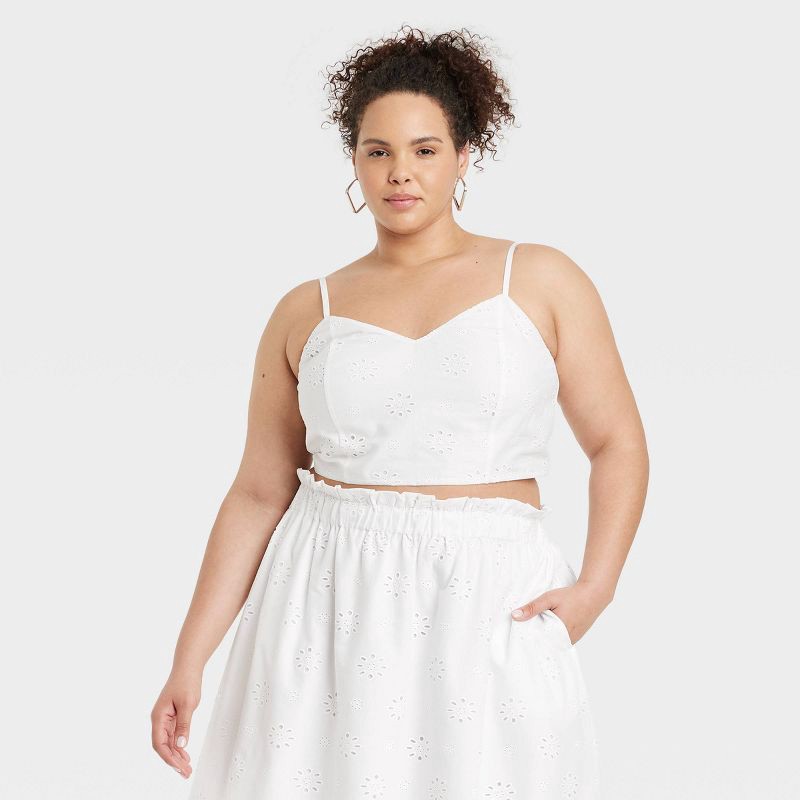Women's Eyelet Bra Tank Top - Universal Thread™ White XXL 1