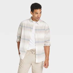 Men's Long Sleeve Collared Button-Down Shirt - Goodfellow & Co™ Cream/Striped M