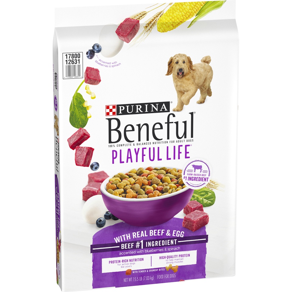 slide 4 of 9, Purina Beneful Playful Life With Real Beef & Egg Dog Food, 15.5 lb