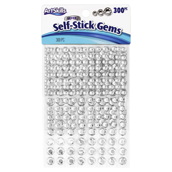 slide 1 of 1, ArtSkills Self-Stick Clear Silver Gems, 3 Sizes, 300 ct