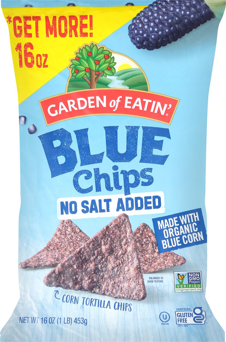 slide 1 of 1, Garden of Eatin' Garden Of Eatin Blue No Salt Corn Chips, 16 oz