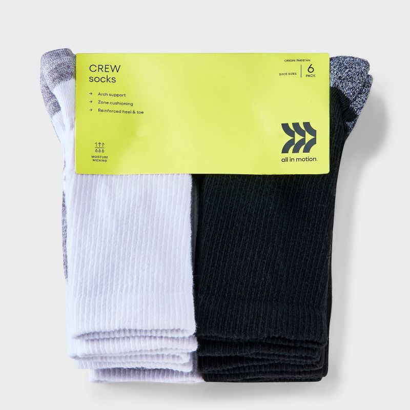slide 2 of 3, Kids' 6pk Crew Socks - All In Motion™ L, 6 ct