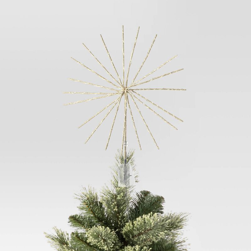 slide 3 of 4, 14" Pre-lit Dewdrop Glittered Starburst Christmas Tree Topper Champagne with Cool White Twinkle/Warm White Steady Lights - Wondershop™, 1 ct