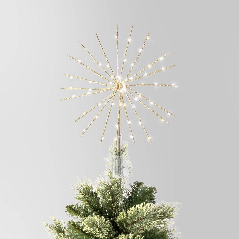 slide 1 of 4, 14" Pre-lit Dewdrop Glittered Starburst Christmas Tree Topper Champagne with Cool White Twinkle/Warm White Steady Lights - Wondershop™, 1 ct