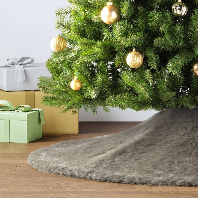slide 2 of 4, 48" Faux Fur Christmas Tree Skirt Gray - Wondershop™, 1 ct